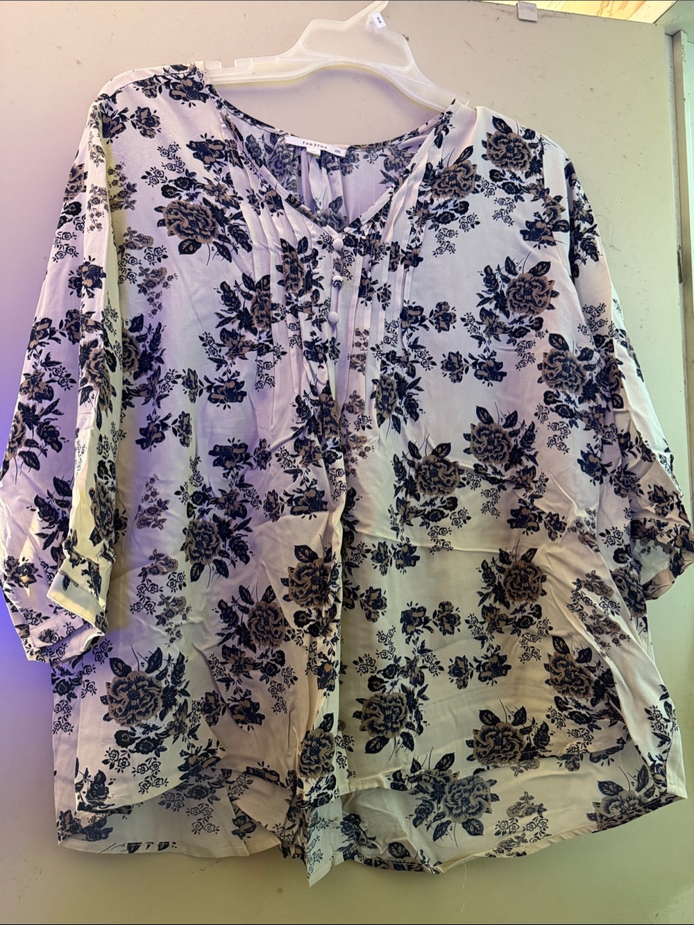 fun 2 fun White Blouse with Black Floral Print